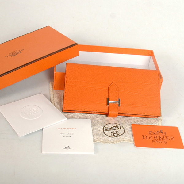 8022 Hermes 2 snodata portafoglio in pelle originale a Orange